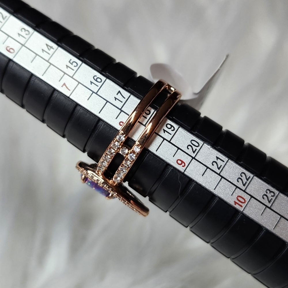 Opal Ring Lilac Purple and Cubic Zirconia on Rose Gold Plated band Size 8 - Picture 5 of 5